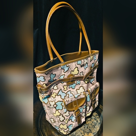 Tous Handbag Bag Tote Kaos Leather Multicolor Multi Bear Patchwork Logo LTD ED - Picture 4 of 15